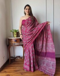 Pure Cotton Hand Block Printed Saree in Ajrakh Print