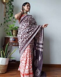 Pure Mulmul Cotton Saree in Hand Block Print | Shriyyum Handloom Collection