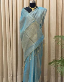 Premium Khadi Tissue Saree handwoven with golden zari border – Shriyyum