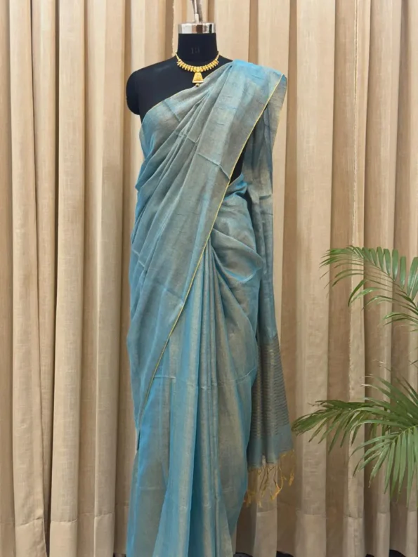 Premium Khadi Tissue Saree handwoven with golden zari border – Shriyyum
