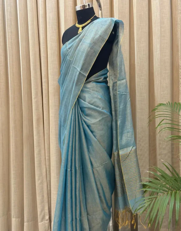 Premium Khadi Tissue Saree handwoven with golden zari border – Shriyyum