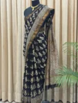 Maheshwari Silk Hand Block Printed Saree in Black & Mustard – Authentic Handloom Weave by Shriyyum