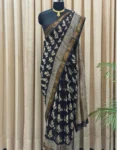 Maheshwari Silk Hand Block Printed Saree in Black & Mustard – Authentic Handloom Weave by Shriyyum