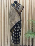 Maheshwari Silk Hand Block Printed Saree in Black & Mustard – Authentic Handloom Weave by Shriyyum