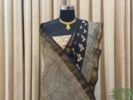 Maheshwari Silk Hand Block Printed Saree in Black & Mustard – Authentic Handloom Weave by Shriyyum