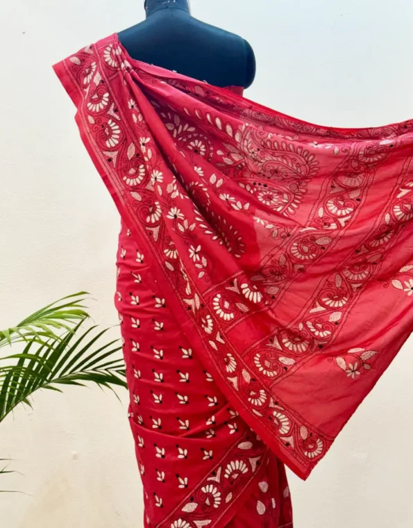 Pink Kantha Stitched Hand Embroidery Saree in Bangalore Silk – A Celebration of Grace and Craft