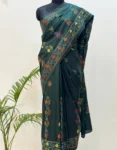Green Kantha Hand Embroidery Bangalore Silk Saree – A Symphony of Threads and Tradition