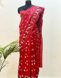 Pink Kantha Stitched Hand Embroidery Saree in Bangalore Silk