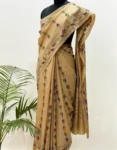 Beige Kantha Stitch Hand Embroidery Saree in Bangalore Silk | Shriyyum Handloom
