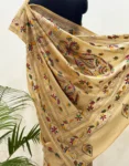 Beige Kantha Stitch Hand Embroidery Saree in Bangalore Silk | Shriyyum Handloom
