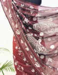 Maroon Kantha Stitched Hand Embroidery Saree in Bangalore Silk
