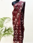 Maroon Kantha Stitched Hand Embroidery Saree in Bangalore Silk