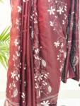 Maroon Kantha Stitched Hand Embroidery Saree in Bangalore Silk