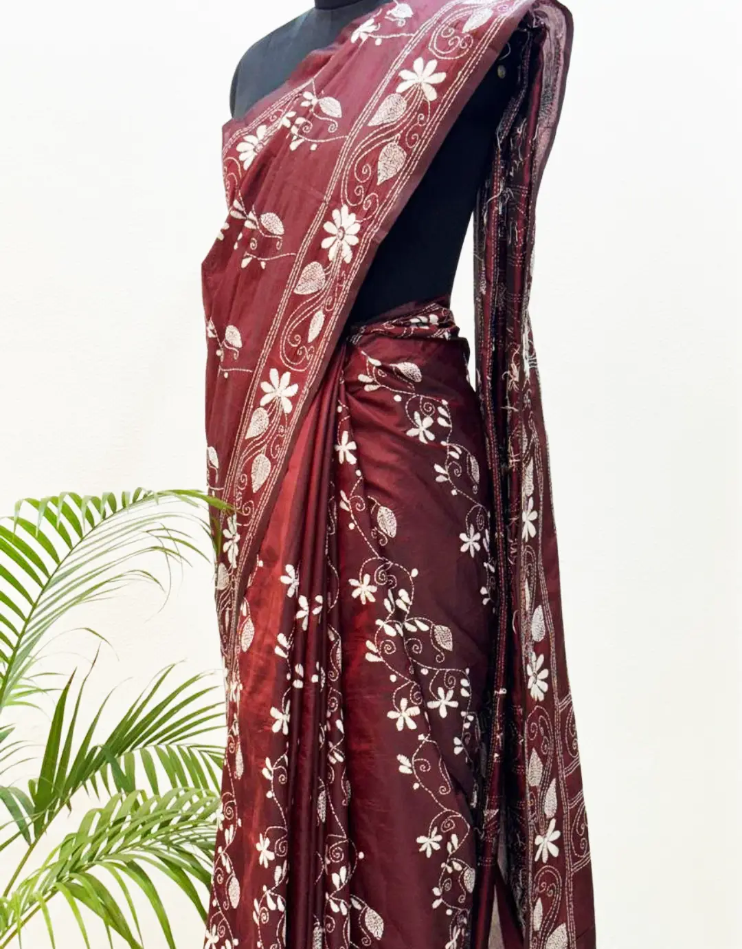 Maroon Kantha Stitched Hand Embroidery Saree in Bangalore Silk Maroon Kantha Stitched Hand Embroidery Saree in Bangalore Silk