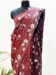 Maroon Kantha Stitched Hand Embroidery Saree in Bangalore Silk