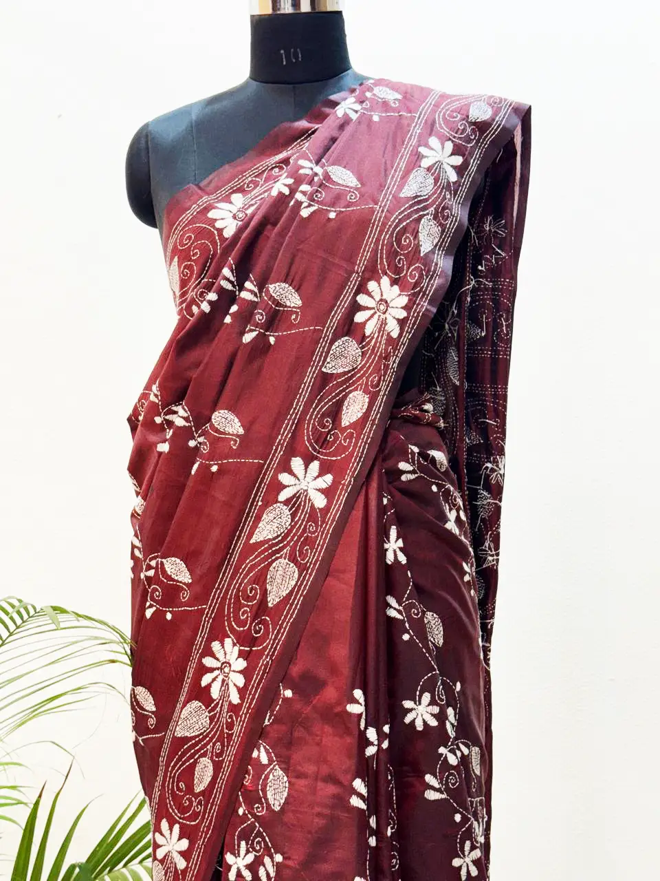 Maroon Kantha Stitched Hand Embroidery Saree in Bangalore Silk Maroon Kantha Stitched Hand Embroidery Saree in Bangalore Silk