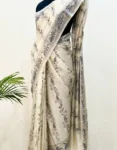 White Kantha Stitched Hand Embroidery Saree in Bangalore Silk