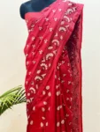 Pink Kantha Stitched Hand Embroidery Saree in Bangalore Silk – A Celebration of Grace and Craft