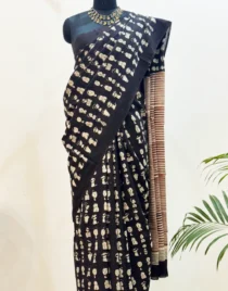 Pure Mul Cotton Saree in Black colour with quirky design