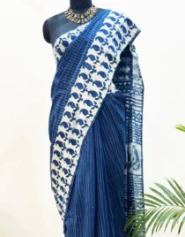 Pure Indigo Mul Cotton Saree for Everyday by Shriyyum Sarees